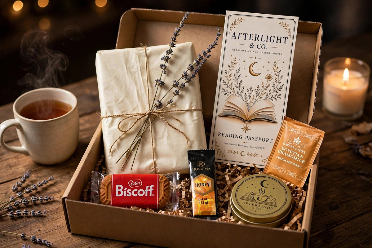 Open Founder's Collection box with a mug of tea