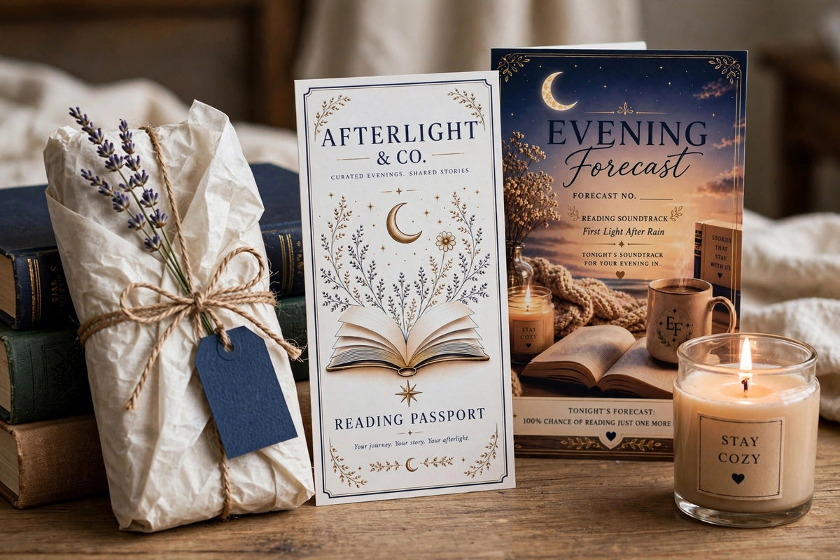 The wrapped book with Reading Passport and Evening Forecast card